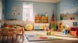 A lively playroom with interactive educational apps on tablets