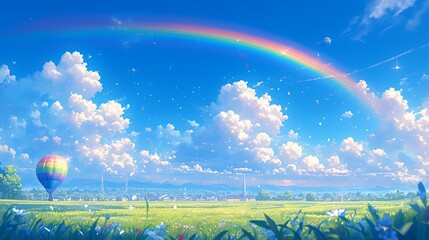 Poster - 気球と虹のある空の風景8