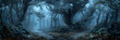 Dark forest panorama fantasy landscape.  generative ai 