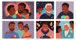 Big Set of A Father's Joy. Portrait of Happiness. Father's day concept. Flat Illustration.