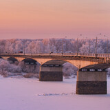 Fototapeta  - Beautiful Russian winter landscape shot at sunset