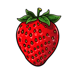 Strawberry, simple line art with color, isolated, no background