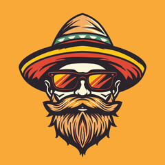 Wall Mural - Mascot logo of a hipster wearing sombrero hat and sunglasses