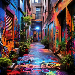 Wall Mural - Vibrant street art in an urban alley.