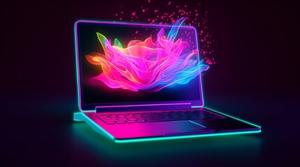 Laptop with city hologram on screen