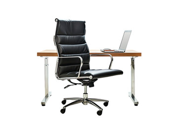 comfortable office chair near table with modern laptop computer isolated on transparent