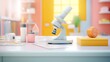 Busy science lab, microscope amidst buzzing equipment, experiment in action, clear focus, vivid saturation pastel,3d render, novel, Tell a story