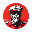 A logo of a senior soldier with a red background