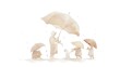 Family with Umbrellas in Rain, Depicting Protection and Unity, Watercolor Biblical Illustration ,copy space , minimalist