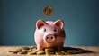 Coins fall from a piggy bank. Investments, savings, and the winning lucky pig bank idea.