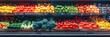 Supermarket Aisle with Fresh Vegetables on the Shelves,
Fruits and vegetables in the refrigerated shelf of a supermarket