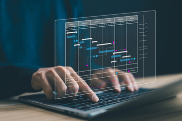 Wall Mural - project planner in software. schedule plan management work update and workflow. concept updating and managing milestones on a timeline Gantt chart in technology online. appointment staff of business