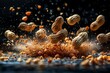 a bunch of nuts are falling into a pile