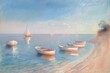 Sailboat at the beach  oil painting, Pastel color palette, home decor wall art, digital art print