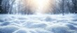 Snowy winter Background, aglow with exquisite light and flakes against the evening sky, in banner format, with spacious copy space. Made with generative AI technology.
