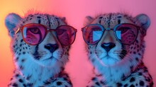   A Close-up Of Two Cheetahs Wearing Sunglasses