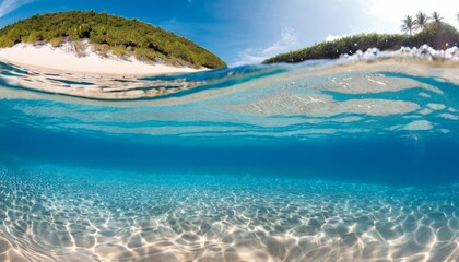 water wave underwater blue ocean swimming pool wide panorama background sandy sea bottom isolated white background