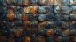   A macro shot of a mosaic wall with varying square sizes and hues, featuring weathered paint