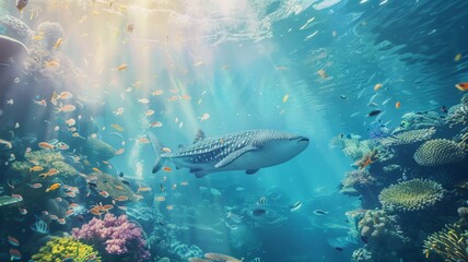 Wall Mural - Marine ecosystems protect the marine food chain and ensure the sustainability of biodiversity.world ocean day world environment day Virtual image.