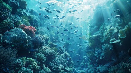 Wall Mural - Marine ecosystems protect the marine food chain and ensure the sustainability of biodiversity.world ocean day world environment day Virtual image.