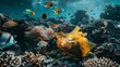 The problem of garbage in the ocean Plastic bags near corals and underwater animals world ocean day world environment day Virtual image