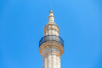 Wall Mural - Neratze Mosque iconic Minaret at Rethymno city, Crete island, Greece. Under view of Islamic monument