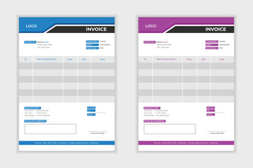 Minimal professional vector Corporate Business Invoice design template, bill form price invoice, Creative invoice template, business stationery design, payment agreement design template