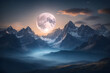 A full moon night with mountains background
