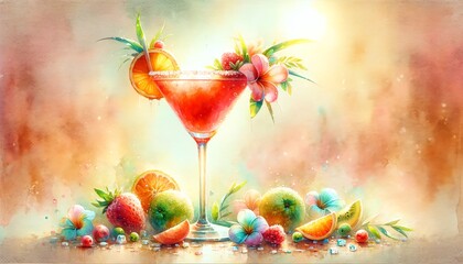 Wall Mural - Watercolor Painting of a Classic Daiquiri