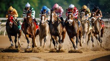 Jockeys Riding Horse At Race