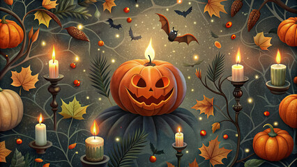 Wall Mural - Halloween background with Halloween Elements on seamless small pattern background. 