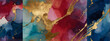 Asian Essence Abstract Watercolor Background in Sapphire, Ruby, and Brass.