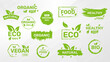 © artnazu - Set of Vegan, eco, bio, organic, fresh, healthy, 100 percent, nateral food. Natural product Collection of emblem cafe badges tags packaging Vector illustration