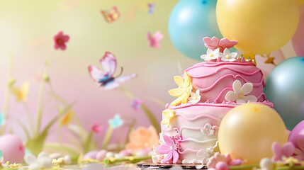 Wall Mural - A colorful spring blossom themed birthday cake