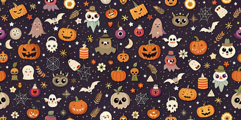 Wall Mural - Halloween background with Halloween Elements on seamless small pattern background. 