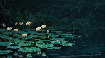 Wall Mural - View of natural water lillies ,Generative ai