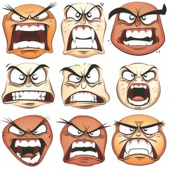 Poster - Clipart illustration with various types of angry face on a white background.	