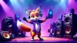 Fox with headphones dancing in a music studio. Seamless looping 4k time-lapse video animation background 