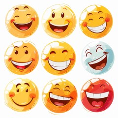 Wall Mural - Clipart illustration with various types of smiley faces on a white background.	