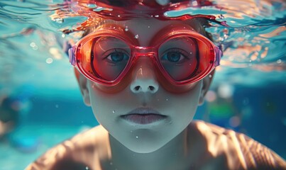 Canvas Print - A child professional swimming in pool underwater, bright bold colors