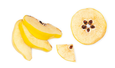 Wall Mural - Quince slices isolated on a white background, top view