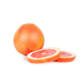 Canvas Print - Fresh grapefruit and slices isolated on a white background.