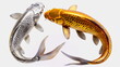 Koi fish gold and silver color : Top view. AI Generative.