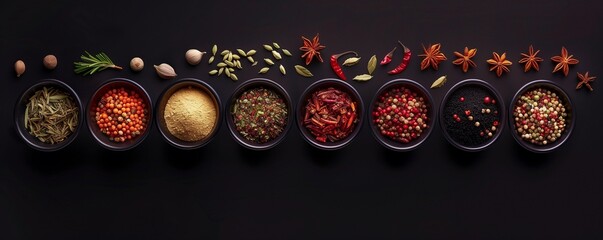 collection of spices in bowl, top view