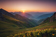 Panoramic view of colorful sunrise in mountains