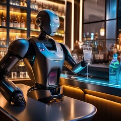 Wall Mural - A robotic bartender serving drinks at a high-tech bar3