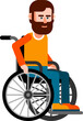 Bearded man with a disability, is seated in a wheelchair. Vector illustration