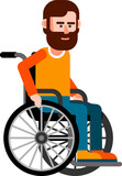 Fototapeta Kosmos - Bearded man with a disability, is seated in a wheelchair. Vector illustration