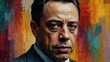 albert camus abstract portrait oil pallet knife paint painting on canvas large brush strokes art watercolor illustration colorful background from Generative AI