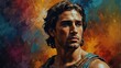 alexander the great abstract portrait oil pallet knife paint painting on canvas large brush strokes art watercolor illustration colorful background from Generative AI